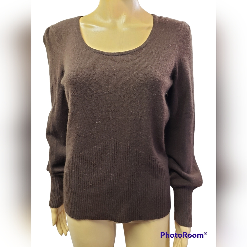 Womens Brown Pure Cashmere Sweater Missy Med Ribbed  Vintage